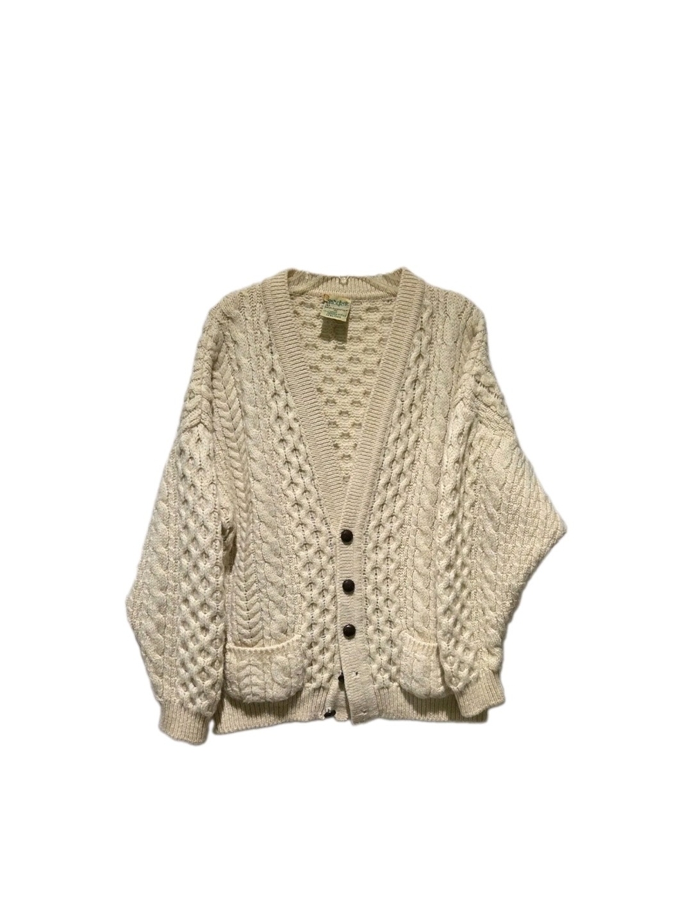 Irish Wool Vtg Cream Cable Cardigan Sweater